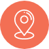 Orange circle with a white map pin icon.